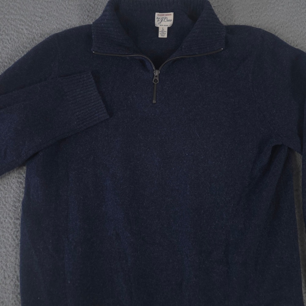 J.Crew Sweater Mens Large Navy Marled Rugged Merino Wool-blend Half-zip Pullover